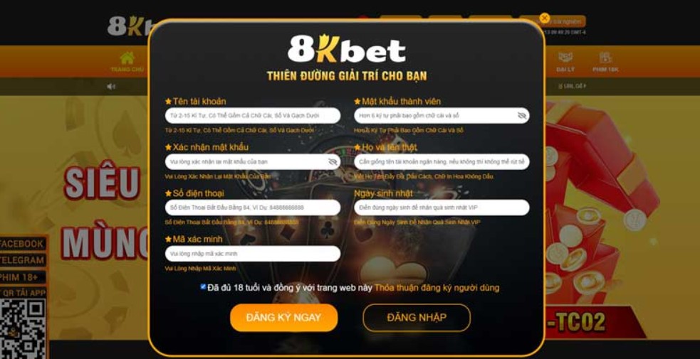 Việc Đăng Ký 8kbet dễ dàng và có thể thoải mái chơi mọi loại game hot